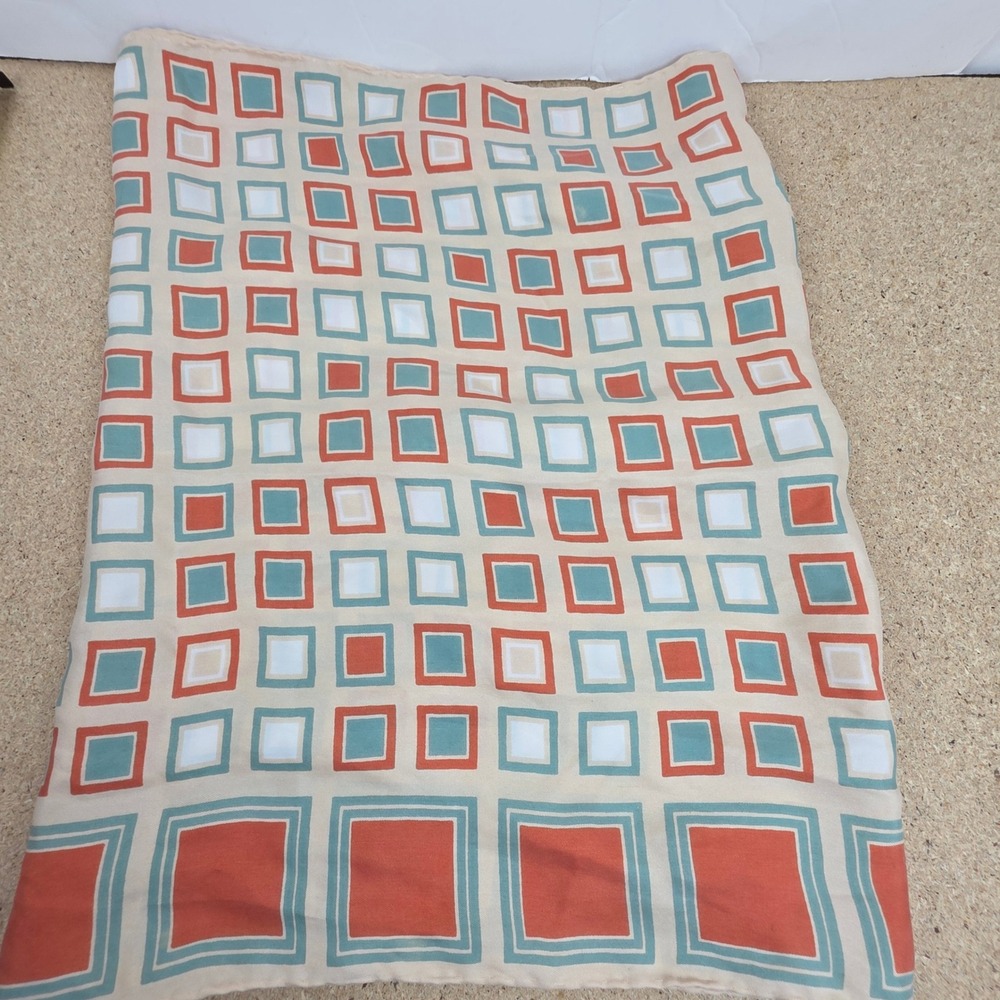 Echo Silk Scarf Geometric Square Print Coral Teal Cream Women's Accessories